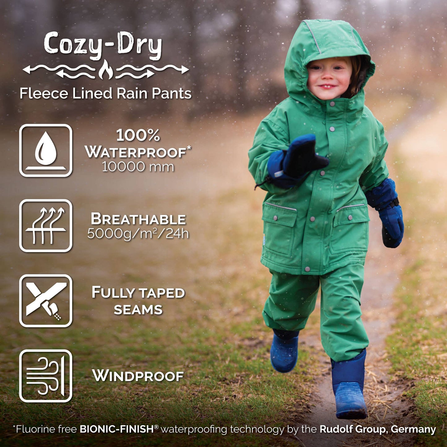 Dusty Blue | Cozy-Dry Rain & Snow Pants: 2T / Fleece-lined