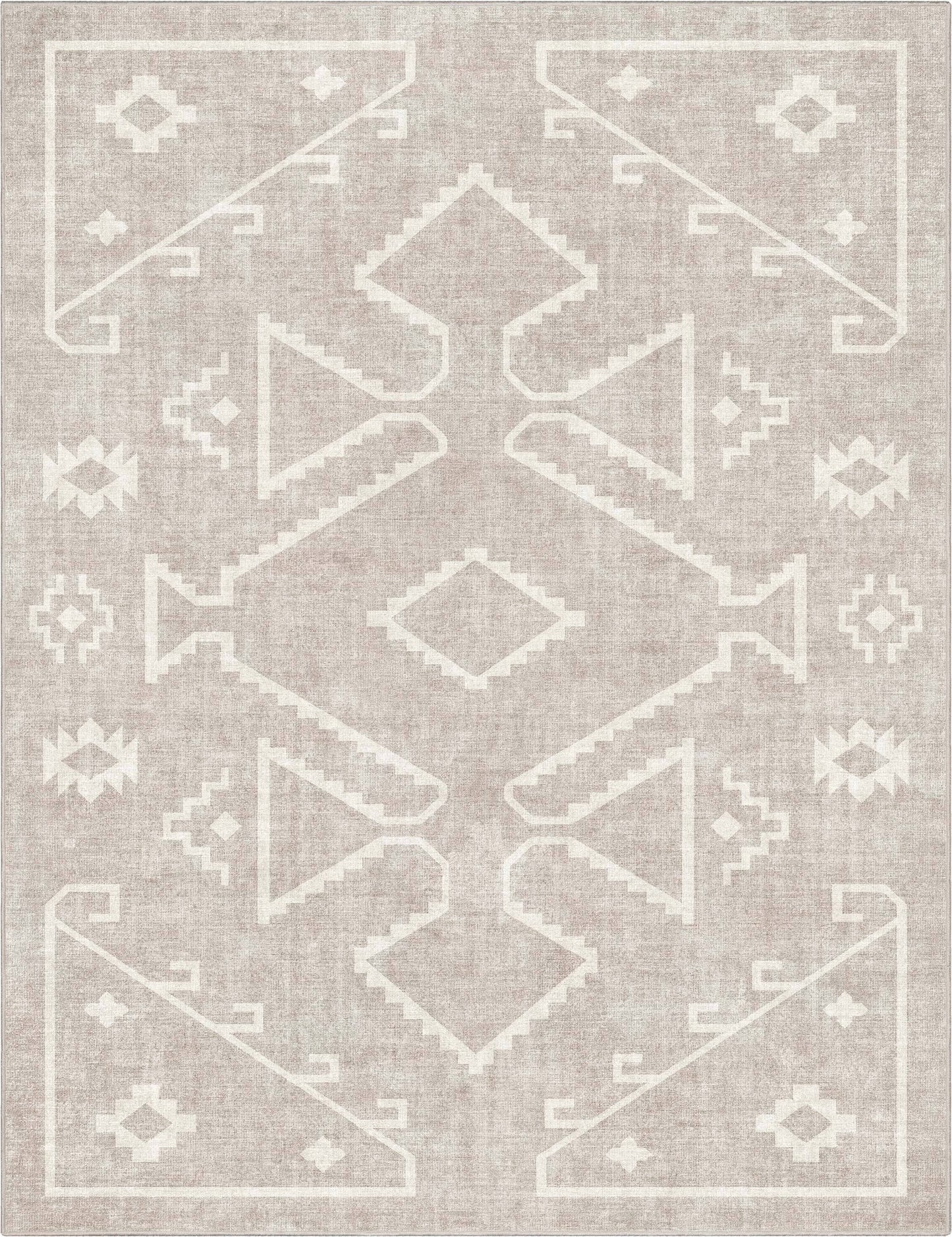 Bottineau Distressed Southwestern Flat-Weave Rug: Beige / Rectangular / 9'10" x 13'