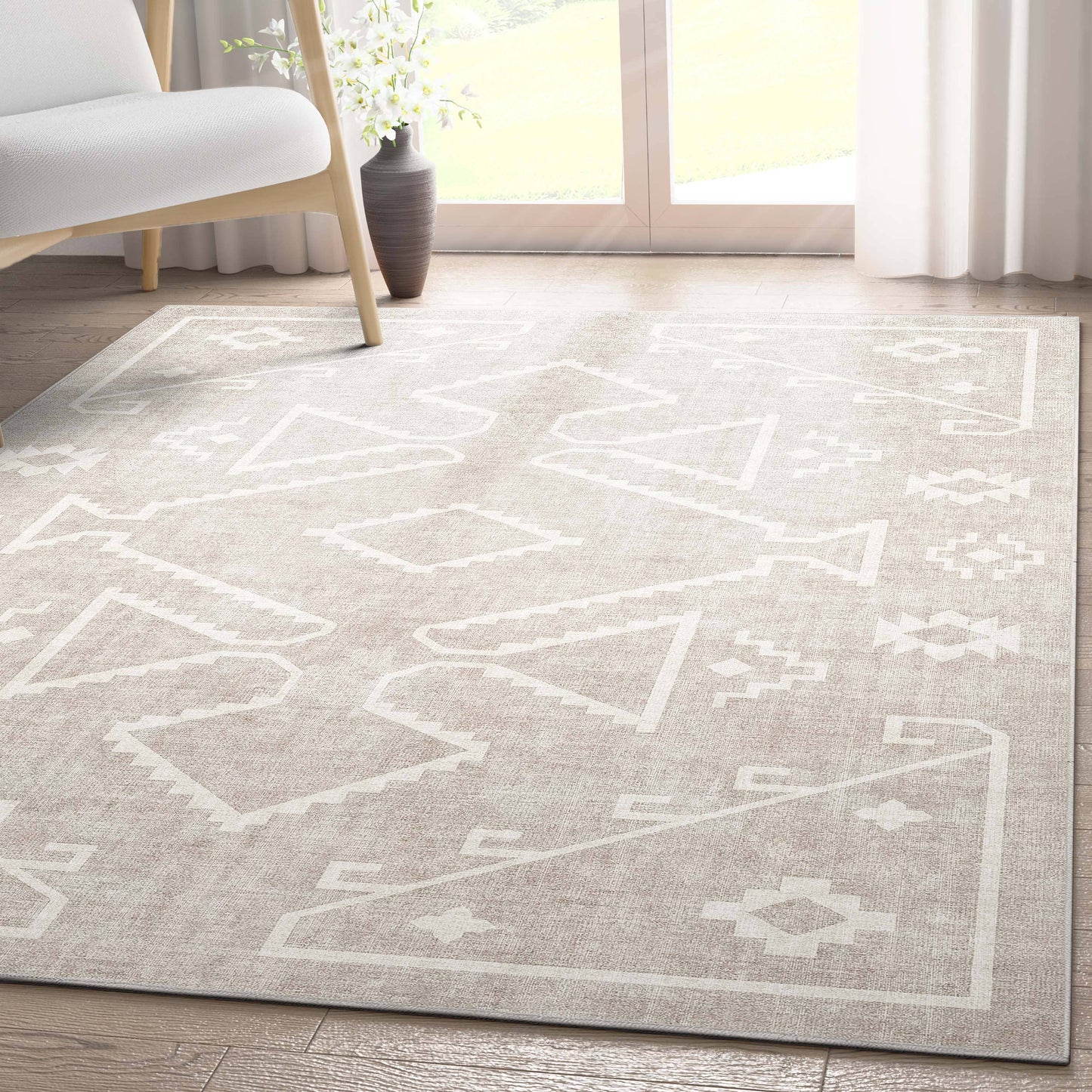 Bottineau Distressed Southwestern Flat-Weave Rug: Beige / Rectangular / 9'10" x 13'