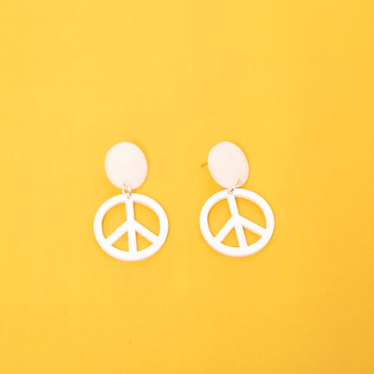 The Peace Sign Hanging Stud Earrings- Pink