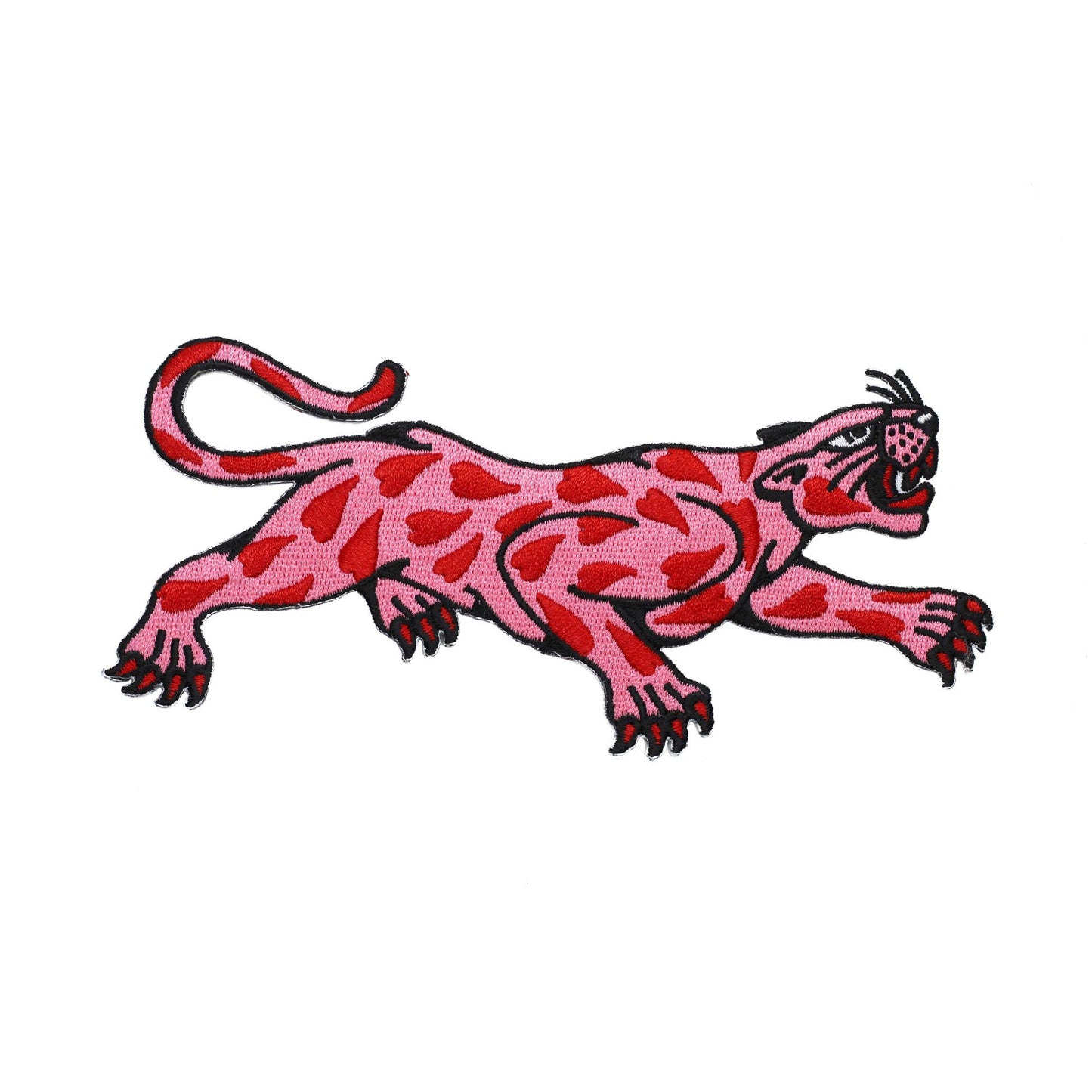 Heart Panther Embroidered Iron On Patch - Pink