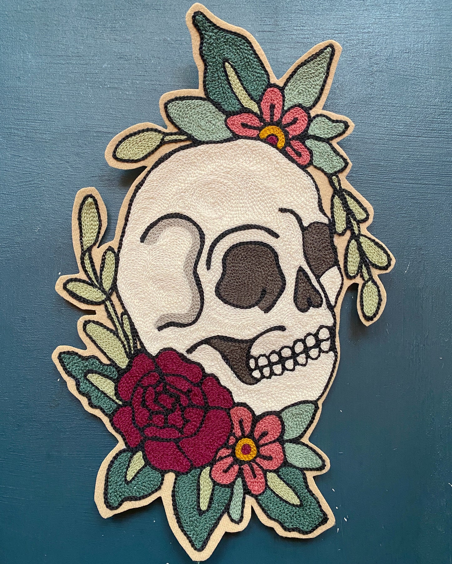 Large Skull with Flowers Patch
